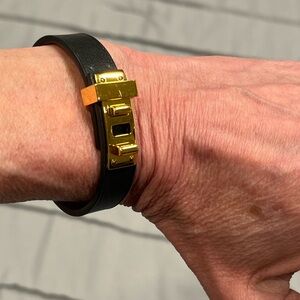 Hermes leather bracelet in gold tone